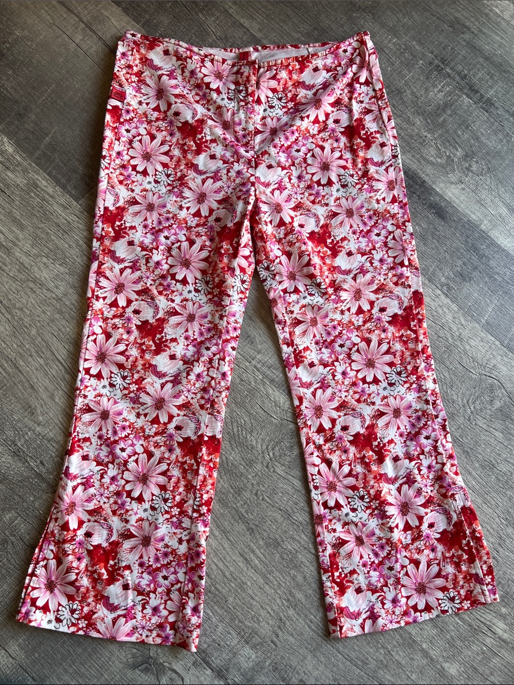 Vintage Y2K Friends Jeans Pink Floral Daisy Flare Pants Women's Size 7
